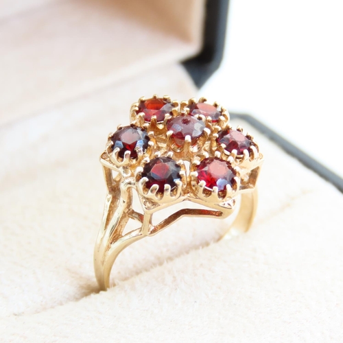 61 - Red Garnet Six Stone Cluster Ring Mounted on 9 Carat Yellow Gold Band Size Q