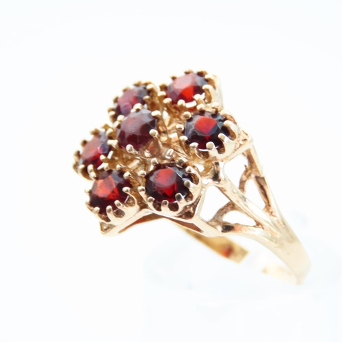 61 - Red Garnet Six Stone Cluster Ring Mounted on 9 Carat Yellow Gold Band Size Q