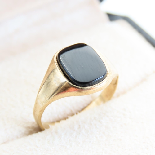 62 - Onyx Panel Set 9 Carat Yellow Gold Ring Size N