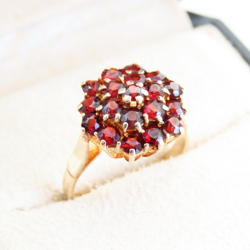 65 - Garnet Set Cluster Ring Mounted on 9 Carat Yellow Gold Band Size P