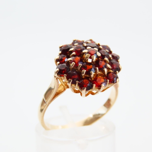 65 - Garnet Set Cluster Ring Mounted on 9 Carat Yellow Gold Band Size P