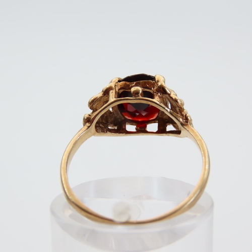 68 - Red Garnet Centerstone Ring Four Claw Set Mounted on 9 Carat Yellow Gold Band Size L