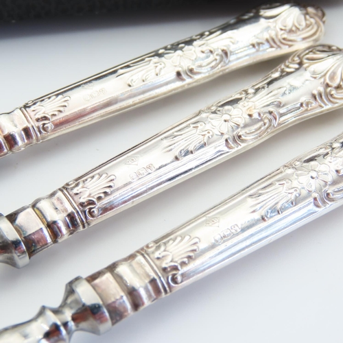 70 - Six Silver Mounted Dessert Forks Embossed Decorated Handles Contained within Original Presentation C... 