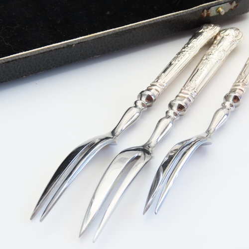 70 - Six Silver Mounted Dessert Forks Embossed Decorated Handles Contained within Original Presentation C... 