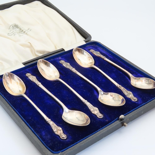 71 - Set of Six Silver Teaspoons Apostle Decorated Finger Rests Each 11cm High