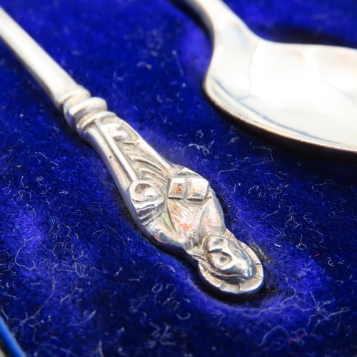 71 - Set of Six Silver Teaspoons Apostle Decorated Finger Rests Each 11cm High