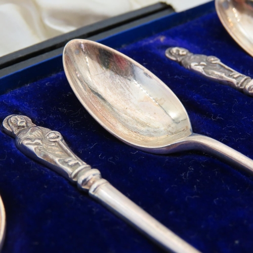 71 - Set of Six Silver Teaspoons Apostle Decorated Finger Rests Each 11cm High