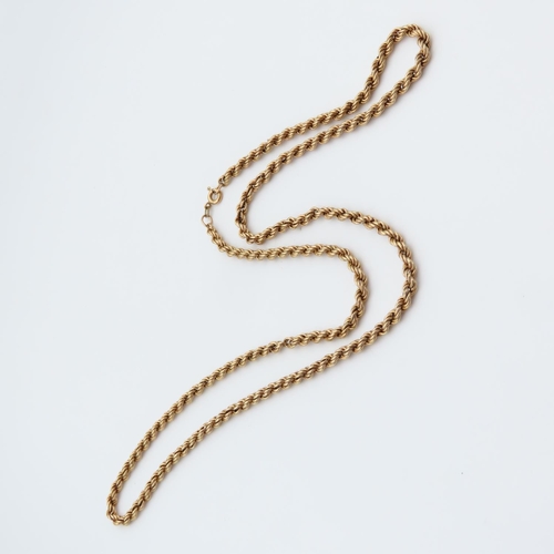 74 - 9 Carat Yellow Gold Rope Twist Form Ladies Necklace Attractively Detailed 60cm Long