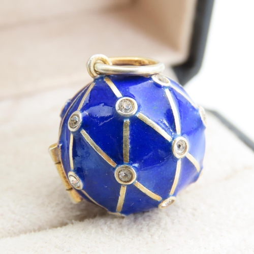 Silver Gilt Enamel Decorated Gemstone Inset Pendant Hinge Form Revelling Interior 2cm Diameter