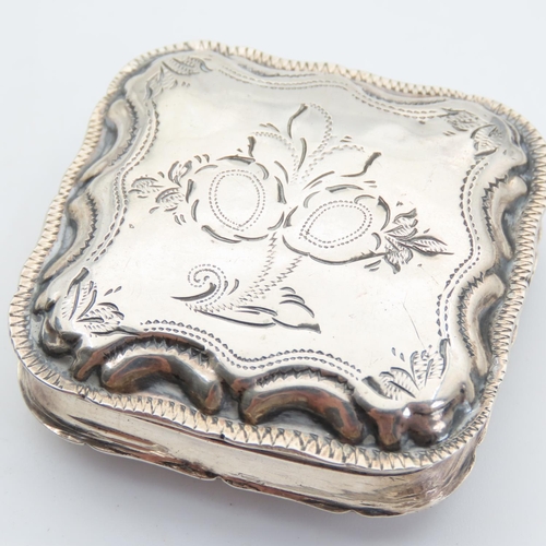 Silver Pill Box Cushion Form 5cm x 5cm Engraved Detailing Hinge Cover