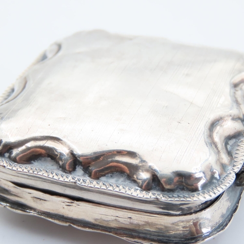 83 - Silver Pill Box Cushion Form 5cm x 5cm Engraved Detailing Hinge Cover