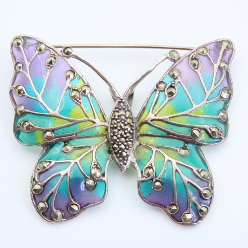 86 - Butterfly Motif Silver Plaque du Jour Brooch with Additional Bale Setting Form Pendant Attractively ... 