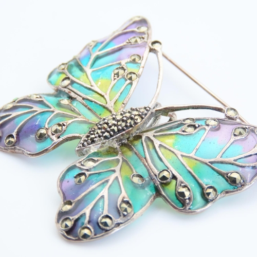 86 - Butterfly Motif Silver Plaque du Jour Brooch with Additional Bale Setting Form Pendant Attractively ... 