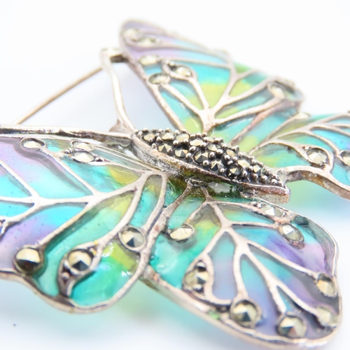 86 - Butterfly Motif Silver Plaque du Jour Brooch with Additional Bale Setting Form Pendant Attractively ... 