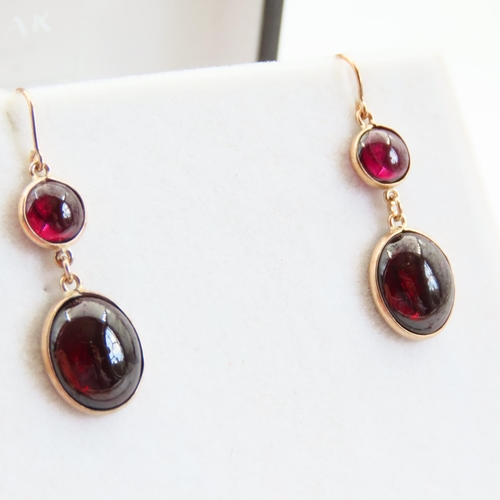 88 - Pair of Red Garnet Twin Set 9 Carat Yellow Gold Earrings Each 3cm Drop Articulated Form