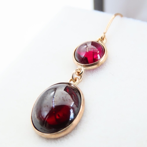 88 - Pair of Red Garnet Twin Set 9 Carat Yellow Gold Earrings Each 3cm Drop Articulated Form