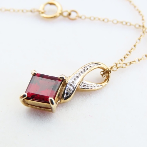 95 - Red Garnet Diamond Set Four Claw Pendant Mounted in 9 Carat Yellow Gold 2cm Drop Further Set on 9 Ca... 