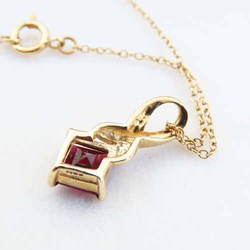 95 - Red Garnet Diamond Set Four Claw Pendant Mounted in 9 Carat Yellow Gold 2cm Drop Further Set on 9 Ca... 