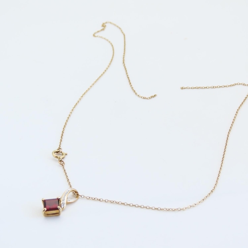 95 - Red Garnet Diamond Set Four Claw Pendant Mounted in 9 Carat Yellow Gold 2cm Drop Further Set on 9 Ca... 