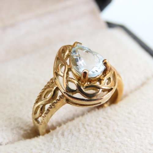 97 - Aquamarine Ladies Ring Mounted on 9 Carat Yellow Gold Band Size N and a Half