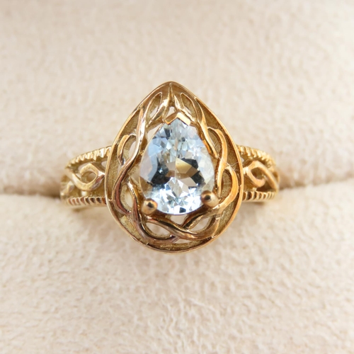 97 - Aquamarine Ladies Ring Mounted on 9 Carat Yellow Gold Band Size N and a Half