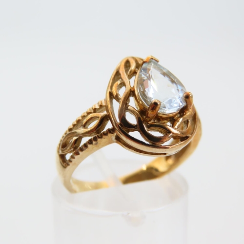 97 - Aquamarine Ladies Ring Mounted on 9 Carat Yellow Gold Band Size N and a Half