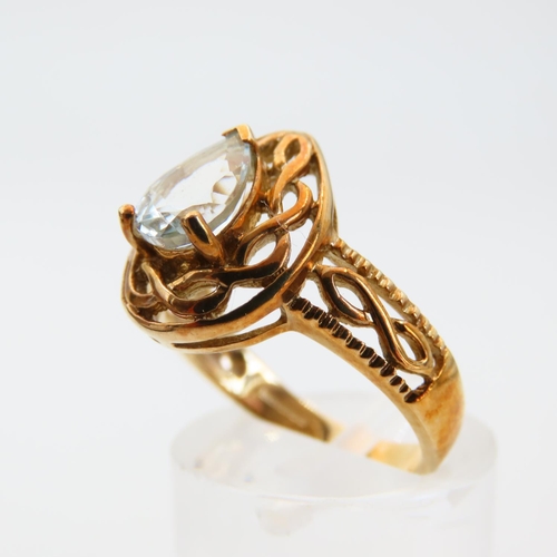 97 - Aquamarine Ladies Ring Mounted on 9 Carat Yellow Gold Band Size N and a Half