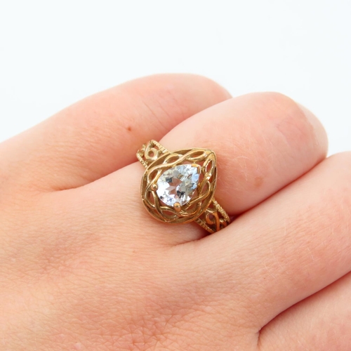 97 - Aquamarine Ladies Ring Mounted on 9 Carat Yellow Gold Band Size N and a Half