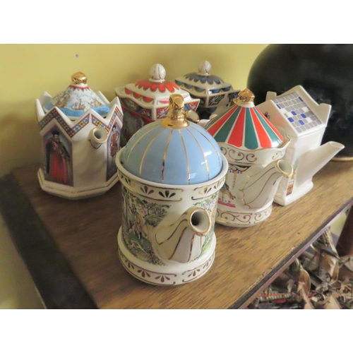 Six Collectable Porcelain Teapots Finely Detailed