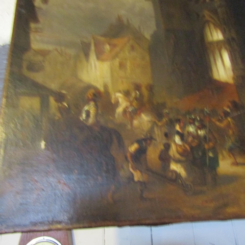 41 - Continental School Town Scene with Figures Oil on Canvas Approximately 14 Inches High x 18 Inches Wi... 