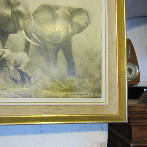 44 - David Shepard Vintage Lithograph Heard of Elephants Approximately 4ft Wide