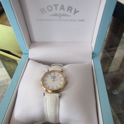 Rotary Ladies Wrist Watch Cream Leather Strap Gold Filled Working Order Contained within Original Presentation Box