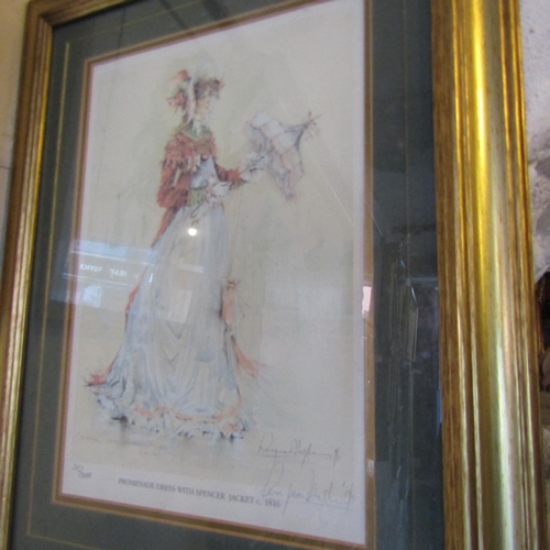 51 - Set of Four Gilt Framed Fashion Lithographs Signed Each Approximately 14 Inches High x 9 Inches Wide