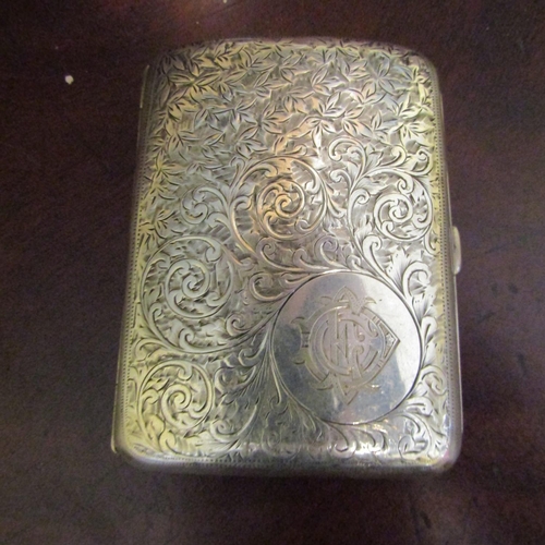 539 - Silver Cigarette or Cigar Case Engraved Detailing Hinged Cover Hallmarked to Interior