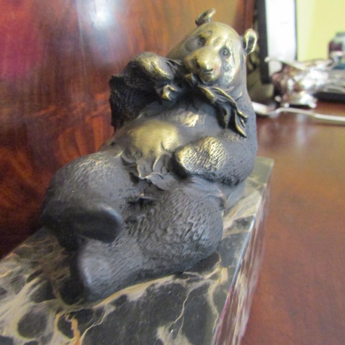 541 - Bronze Sculpture Reclining Panda Mounted on Rectangular Form Marble Base Approximately 26 Inches Wid... 