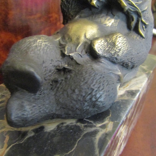 541 - Bronze Sculpture Reclining Panda Mounted on Rectangular Form Marble Base Approximately 26 Inches Wid... 