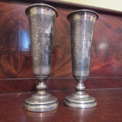 548 - Pair of Silver Tots Slender Pedestal Form Each Approximately 5 Inches High