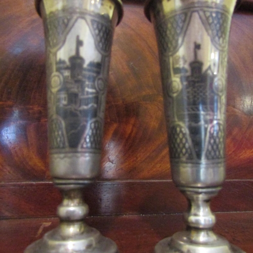 548 - Pair of Silver Tots Slender Pedestal Form Each Approximately 5 Inches High