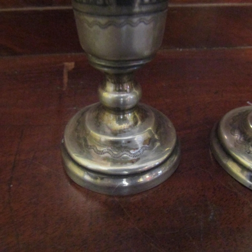 548 - Pair of Silver Tots Slender Pedestal Form Each Approximately 5 Inches High