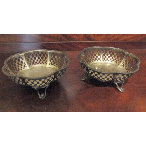 558 - Pair of Silver Bonbon Dishes Shaped Circular Form Above Further Shaped Supports