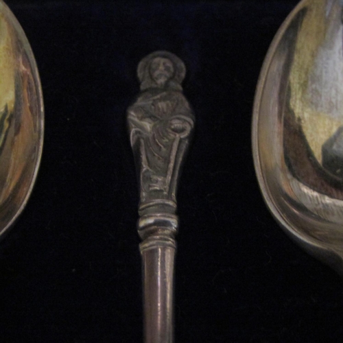 560 - Set of Six Silver Teaspoons Figural Decoration to Finger Rests Contained within Original Presentatio... 