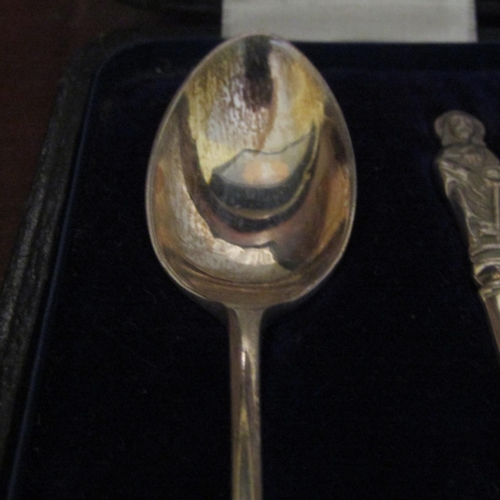 560 - Set of Six Silver Teaspoons Figural Decoration to Finger Rests Contained within Original Presentatio... 