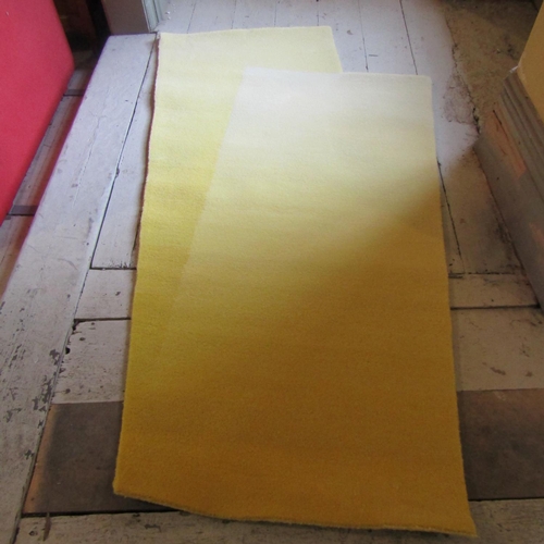 563 - Pure Wool Rug Geometric Form Designer Pale Yellow Ground Approximately 5ft Long