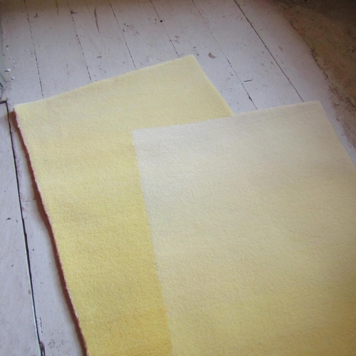 563 - Pure Wool Rug Geometric Form Designer Pale Yellow Ground Approximately 5ft Long