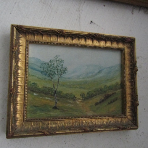 567 - Gilt Framed Oil Painting Hill Scene with Tree Attractively Detailed Approximately 6 Inches High x 5 ... 