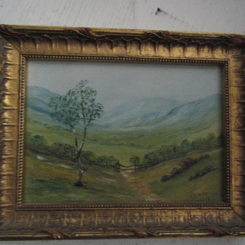 567 - Gilt Framed Oil Painting Hill Scene with Tree Attractively Detailed Approximately 6 Inches High x 5 ... 