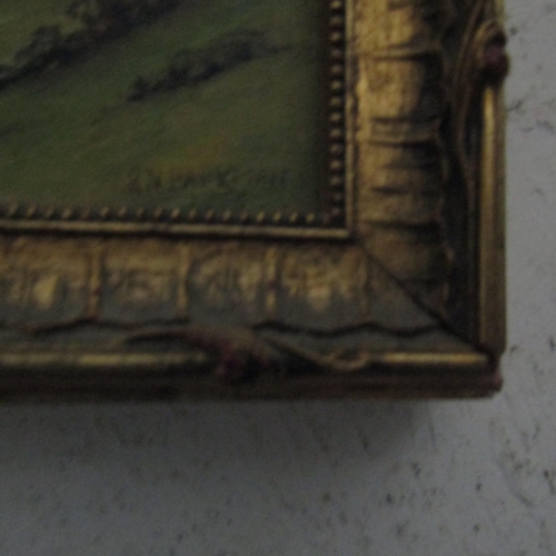 567 - Gilt Framed Oil Painting Hill Scene with Tree Attractively Detailed Approximately 6 Inches High x 5 ... 