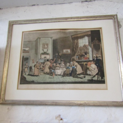 57 - Georgian Hand Coloured Engraving Interior Scene and Italian Gilt Framed Lithograph Our Lady with Jes... 