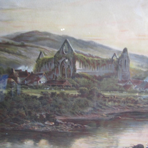 572 - Edwardian Lithograph Titled Departing Day at Tintern Abbey