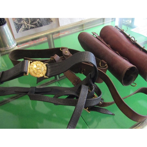 575 - Two Vintage Military Leather Belts and Hangers Together with Pair of Antique Military Leather Gaiter... 